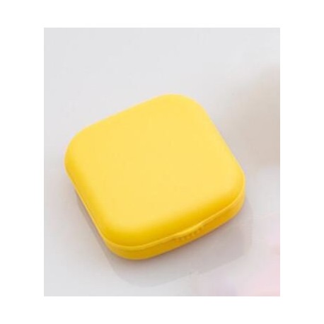 Szín: sárga - Mini kontaktlencse tok, egyszínű Lovely Travel Kit zseb, női könnyen hordozható tükörlencsedobozos