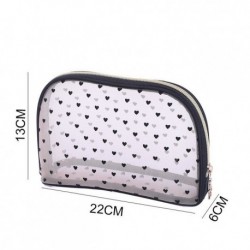 Szín: A 22X6X13cm - Hálós kozmetikai sminktáskák toktartó aranyos átlátszó cipzár, fekete szívvel nyomtatott ceruza