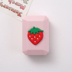 Szín: Epres - 1 db Cartoon Fruit kontaktlencse tokok tükörrel Aranyos kontaktlencse doboz négyzet alakú női utazási