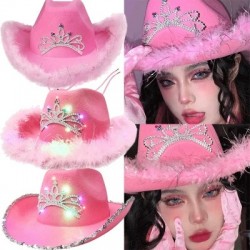 Szín: fekete toll - Rózsaszín West Cowgirl sapkák nőknek tehénlány kalapok tiara toll filc Western flitter Cowboy kalap