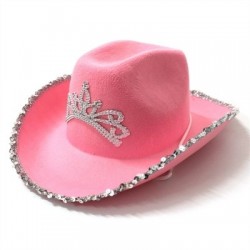Szín: Pink flitter - Rózsaszín West Cowgirl sapkák nőknek tehénlány kalapok tiara toll filc Western flitter Cowboy kalap