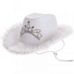 Szín: fehér toll - Rózsaszín West Cowgirl sapkák nőknek tehénlány kalapok tiara toll filc Western flitter Cowboy kalap