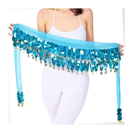 Szín: tó kék - Bojt hastánc öv női Indain hastánc Halloween jelmez flitter derékszíj csípő sál 58 érme Bojt