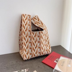 Szín: khaki - Egyszerű japán kötött táska, nagy kapacitású kockás női kézitáska, divat, szőtt vásárlói