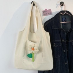 Szín: bézs - Női válltáska 3D virágok Nagy kapacitású összecsukható bevásárló kézitáska Újrafelhasználható Eco