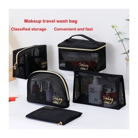 Szín: 2 - Fekete hálós női kozmetikai táska átlátszó utazási kozmetikumok ecsetek szervező sminktáska rúzs