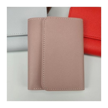 Szín: világos lila - Egyszerű, rövid pénztárca, bőr, háromszoros Hasp kártyatartó Férfi Női Ultravékony klasszikus