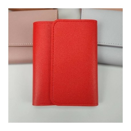 Piros szín - Egyszerű, rövid pénztárca, bőr, háromszoros Hasp kártyatartó Férfi Női Ultravékony klasszikus érme