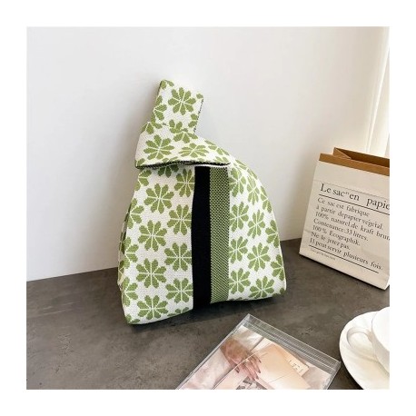 Fehér szín - Retro kötött táskák nagy kapacitású kockás női kézitáska japán szőtt vásárlói pénztárca mini