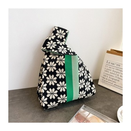 Fekete szín - Retro kötött táskák nagy kapacitású kockás női kézitáska japán szőtt vásárlói pénztárca mini