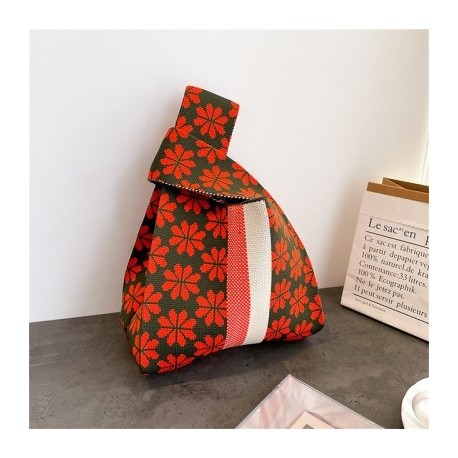 Szín: narancs - Retro kötött táskák nagy kapacitású kockás női kézitáska japán szőtt vásárlói pénztárca mini