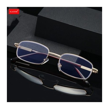 Keret színe: Arany-300 - KLASSNUM Férfi Nagyító Olvasószemüveg Luxus Négyzet Fém Keret Retro Anti Blue Light Szemüvegek