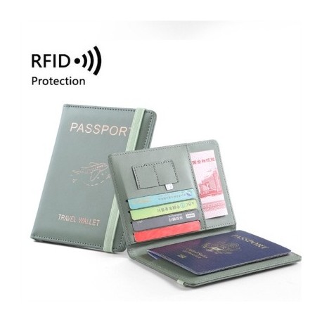Szín: sötétzöld - RFID útlevél borító Útlevélvédő többfunkciós vízálló hitelkártya pénztárca üzleti