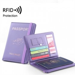 Szín: lila - RFID útlevél borító Útlevélvédő többfunkciós vízálló hitelkártya pénztárca üzleti okmánytartó