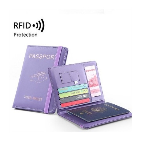 Szín: lila - RFID útlevél borító Útlevélvédő többfunkciós vízálló hitelkártya pénztárca üzleti okmánytartó