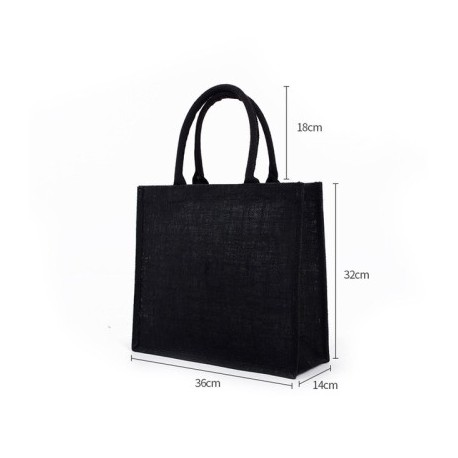 Szín: fekete-M - Női összecsukható, újrafelhasználható bevásárlótáskák élelmiszerekhez Zsákvászon jutából