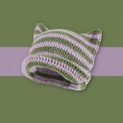 Szín: C-4 - Y2k macskafül hajgolyó sapkák Kalap japán punk gótikus kis ördög szarvak csíkos kötött sígyapjú sapka