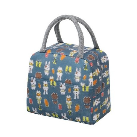 Szín: szürke kék nyúl - Ebédtáska fogantyúja Vacsora szigetelő kézitáska Hűtőtasak Női Gyerekek Ebéddoboz Piknik