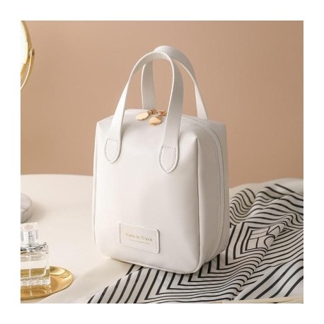 Fehér szín - Nagy kapacitású utazó kozmetikai táska Hordozható Pu bőr női sminktasak Vízálló pipereszervező Tartós