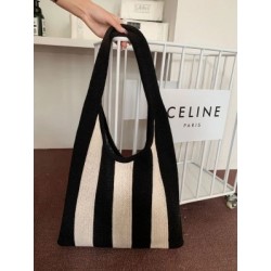 Szín: rózsaszín - Új, széles csíkos kötött női kézitáska, nagy kapacitású táskák japán női csomag nyári