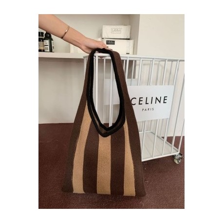 Szín: Barna - Új, széles csíkos kötött női kézitáska, nagy kapacitású táskák japán női csomag nyári strandtáska