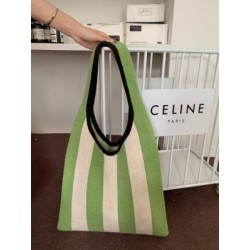 Szín: zöld - Új, széles csíkos kötött női kézitáska, nagy kapacitású táskák japán női csomag nyári strandtáska