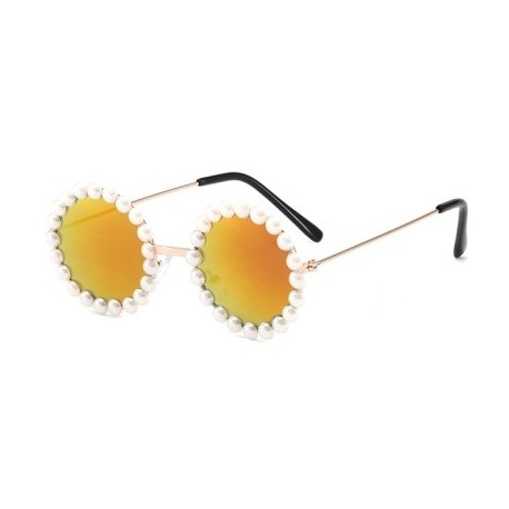 A lencsék színe: vörös ezüst - Pearl Round Gyerek napszemüveg Vintage Fiú Lány Fém Keretes Napszemüveg UV400 Aranyos