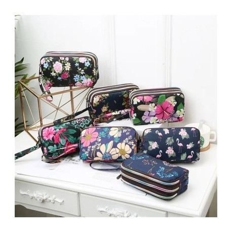 Szín: színes virágok - Háromrétegű cipzáras hosszú női vízálló nylon színes nyomtatott szövet karkötő táska