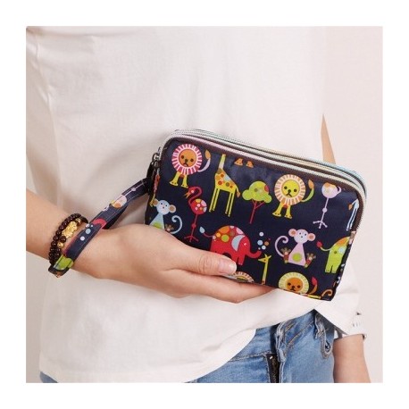 Szín: Állatvilág - Háromrétegű cipzáras hosszú női vízálló nylon színes nyomtatott szövet karkötőtáska érme