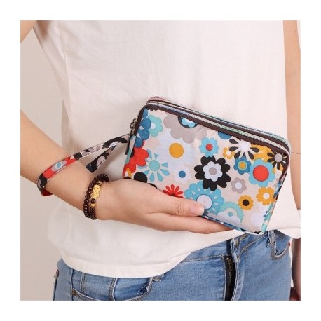 Szín: fehér nyomott - Háromrétegű cipzáras hosszú női vízálló nylon színes nyomtatott szövet karkötő táska érme