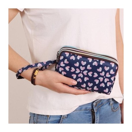 Szín: szív - Háromrétegű cipzáras hosszú női vízálló nylon színes nyomtatott szövet karkötő táska érme