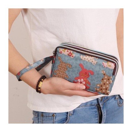 Szín: Rogue nyúl - Háromrétegű cipzáras hosszú női vízálló nylon színes nyomtatott szövet karkötőtáska érme