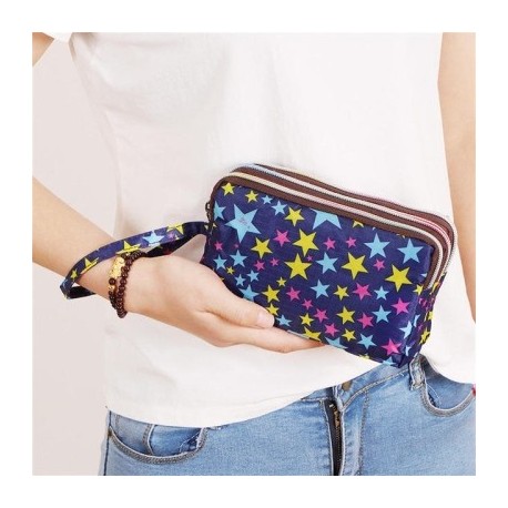 Szín: Királykék csillag - Háromrétegű cipzáras hosszú női vízálló nylon színes nyomtatott szövet karkötő táska