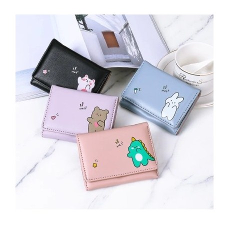 Szín: kék - Női pénztárcák rövid rajzfilm Hasp érme pénztárca PU bőr háromszor összehajtható azonosító táska
