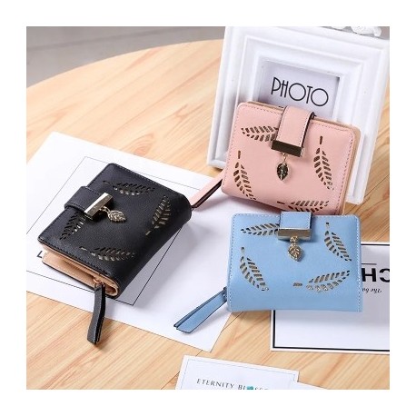 Szín: ég kék - Női pénztárca, rövid cipzáras pénztárca, női bőr luxusmárka, kivágott levélcsat kis érme