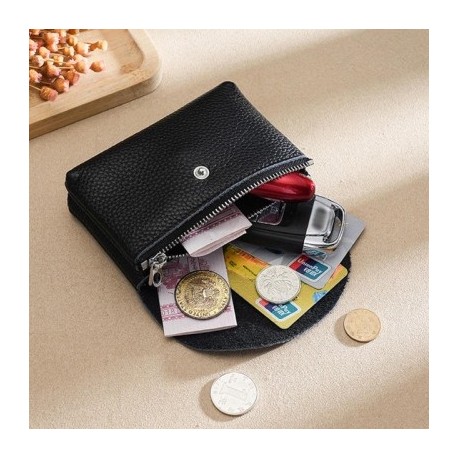 Szín: fekete-L - Bőr mini boríték váltózseb egyszerű csat marhabőr nagy kapacitású kártyatartó női érme