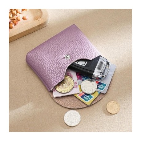 Szín: világos lila-S - Bőr mini boríték váltózseb egyszerű csat marhabőr nagy kapacitású kártyatartó női érme