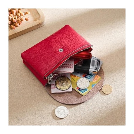 Szín: piros-L - Bőr mini boríték váltózseb egyszerű csat marhabőr nagy kapacitású kártyatartó női érme pénztárca