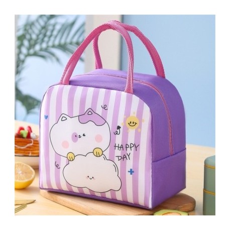 Szín: lila - Hordozható, hőszigetelt termikus piknik élelmiszer-ebédtáska doboz Rajzfilm hordott élelmiszer friss