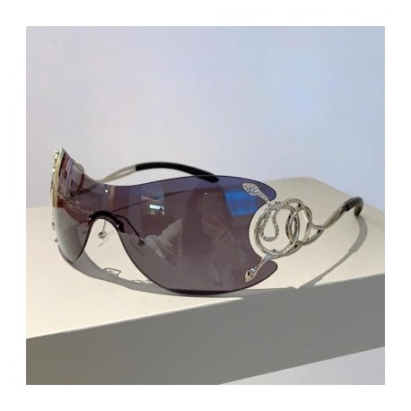 Lencsék színe: fekete szürke - Y2k keret nélküli napszemüvegek női stílusos kígyósugarak fém lábak szemüvegek luxus