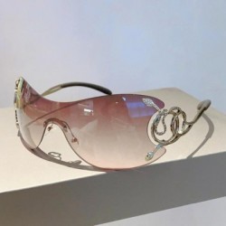 Lencsék színe: Tea Pink - Y2k keret nélküli napszemüvegek női stílusos kígyósugarak fém lábak szemüvegek luxus