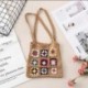 Szín: lila-32x26cm - Női Boho Szövött Tote Nyári Strand kézitáska Virágos kézzel készített szövés válltáskák
