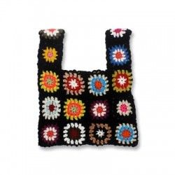 Szín: fekete-32x26cm - Női Boho Szövött Tote Nyári Strand kézitáska Virágos, kézzel készített szövés válltáskák