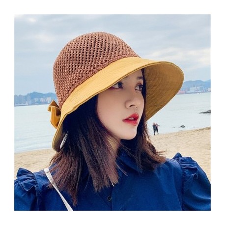 Szín: sárga - Nyári női szalma napozósapka csípős, széles karimájú floppy panama vödörsapkák kültéri