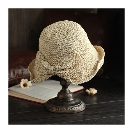 Szín: bézs - Kisméretű, hasított szalmakalap női nyári napvédő napernyő sapka masni panama vödörsapka