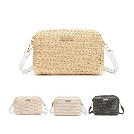 Szín: bézs csík - Nyári szalmatáska Kézzel szőtt női kézitáska Női utazási strandon, alkalmi táskák, nagy