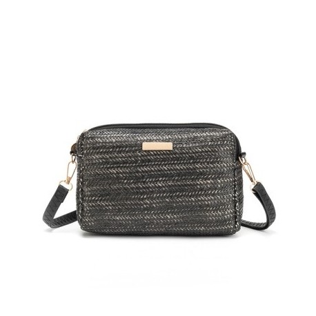 Fekete szín - Nyári szalmatáska Kézzel szőtt női kézitáska Női utazási strandon, alkalmi táskák, nagy kapacitású