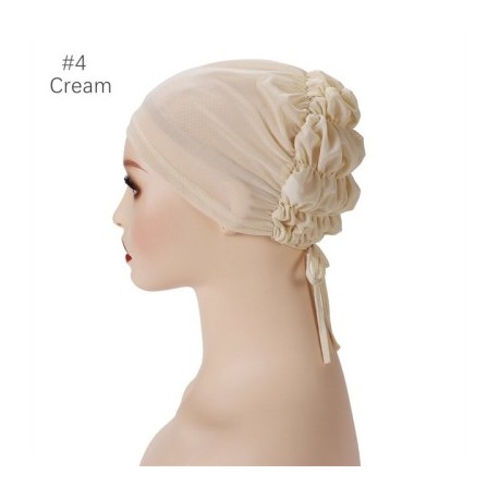 Szín: krém - Légáteresztő mez muszlim belső sapka sztreccs vékony hidzsáb kötéllel állítható női tömör iszlám