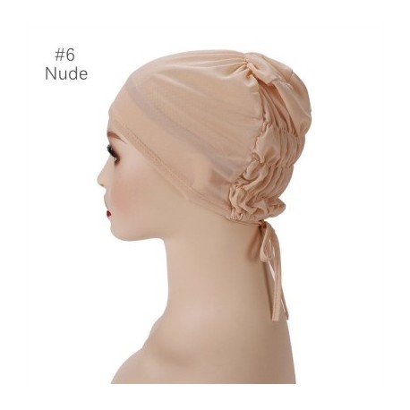 Szín: Nude - Légáteresztő mez muszlim belső sapka sztreccs vékony hidzsáb kötéllel állítható női tömör iszlám