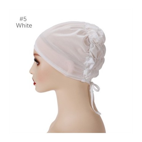 Fehér szín - Légáteresztő mez muszlim belső sapka sztreccs vékony hidzsáb kötéllel állítható női tömör iszlám